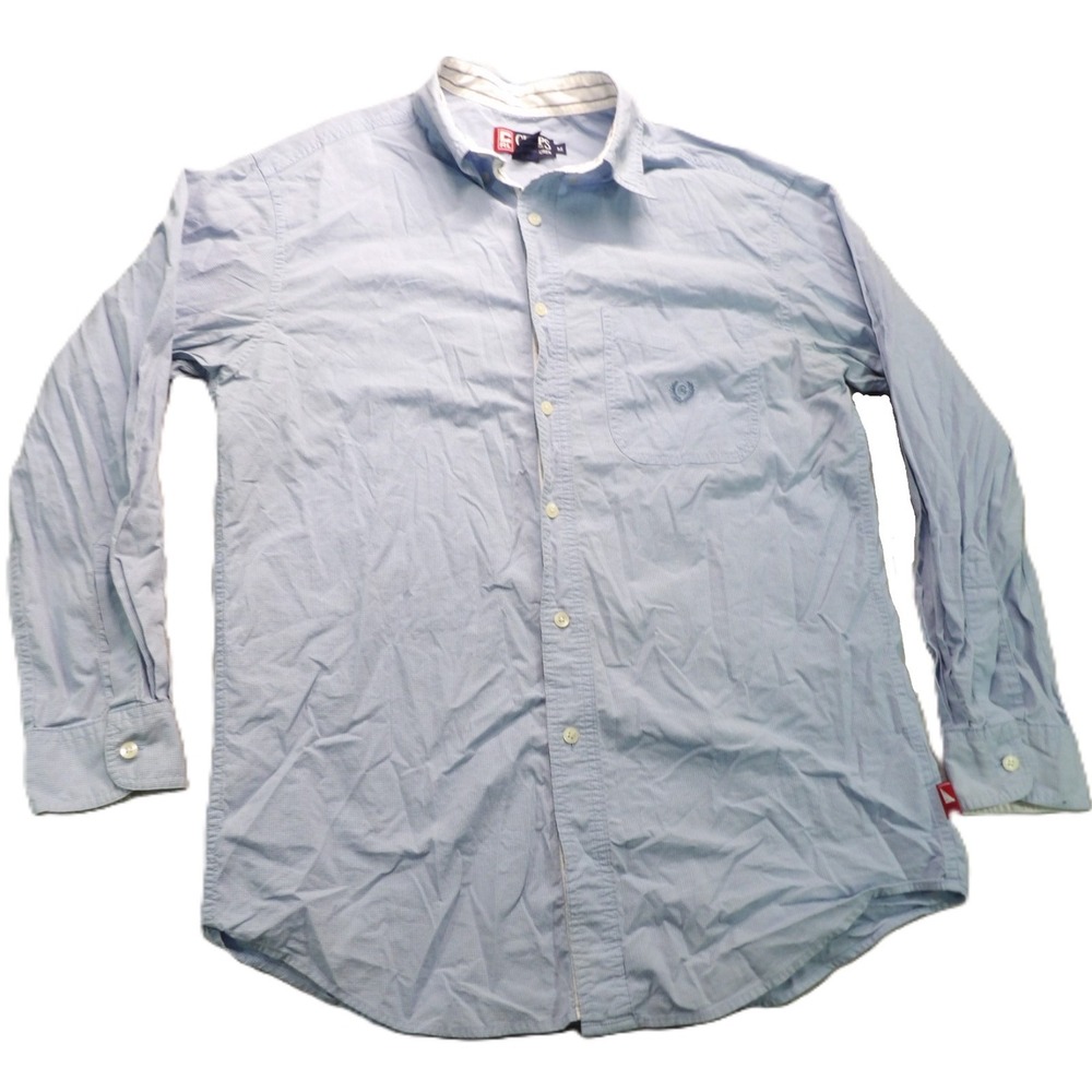 Chaps Ralph Lauren Shirt Men M Blue Plaid LS Cotton Crest Logo Preppy Casual Top